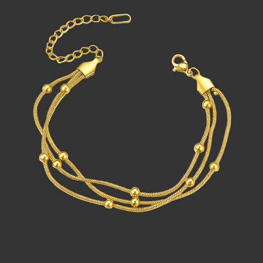 Triple Layer Gold Chain Bracelet with Beads E-legant Women’s Jewelry