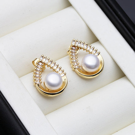 Genuine Freshwater Pearl Statement Teardrop Earrings in Gold