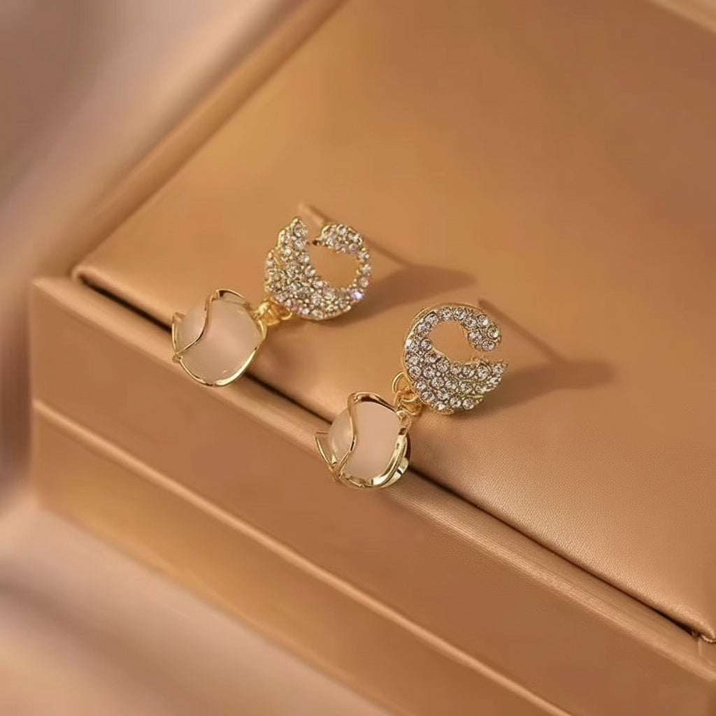 Cozy Crystal Swan Drop Earrings