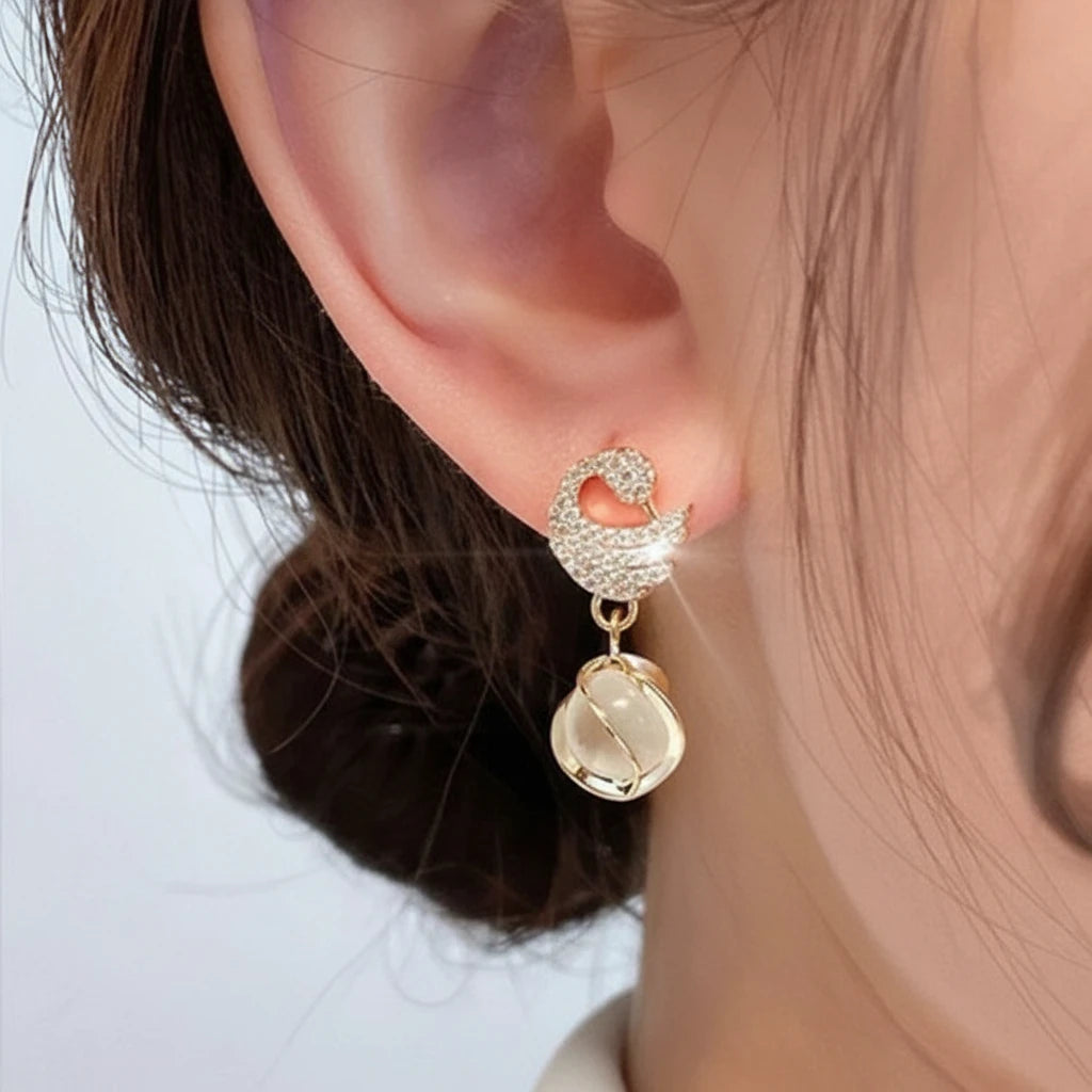 Cozy Crystal Swan Drop Earrings