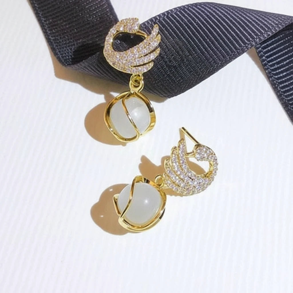 Cozy Crystal Swan Drop Earrings